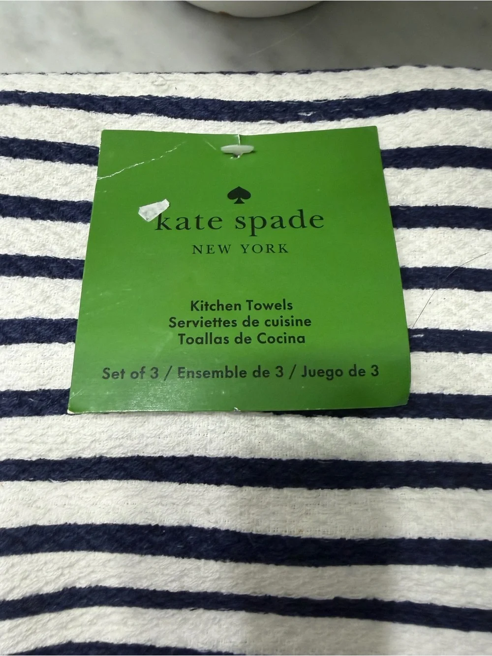 NWT Kate Spade Navy & White Striped Towel w/ Lemon Motif & Pink Lemonade Candle